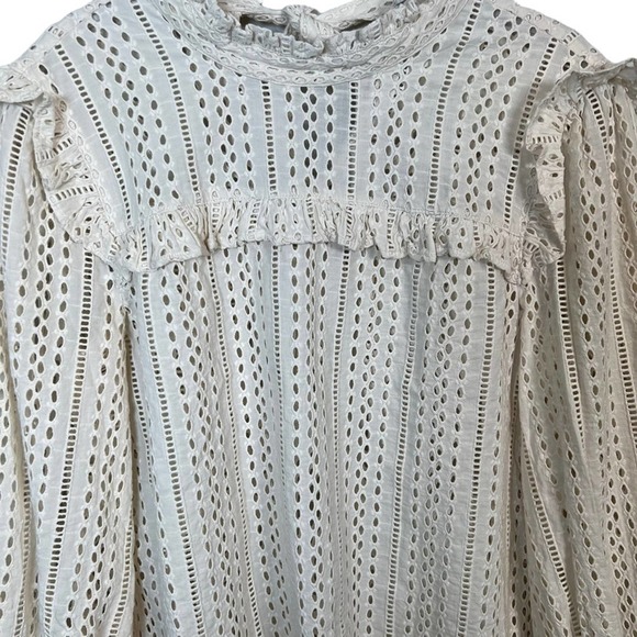 Madewell Eyelet Mockneck Ruffle Top Women's Small Cream - Picture 5 of 12